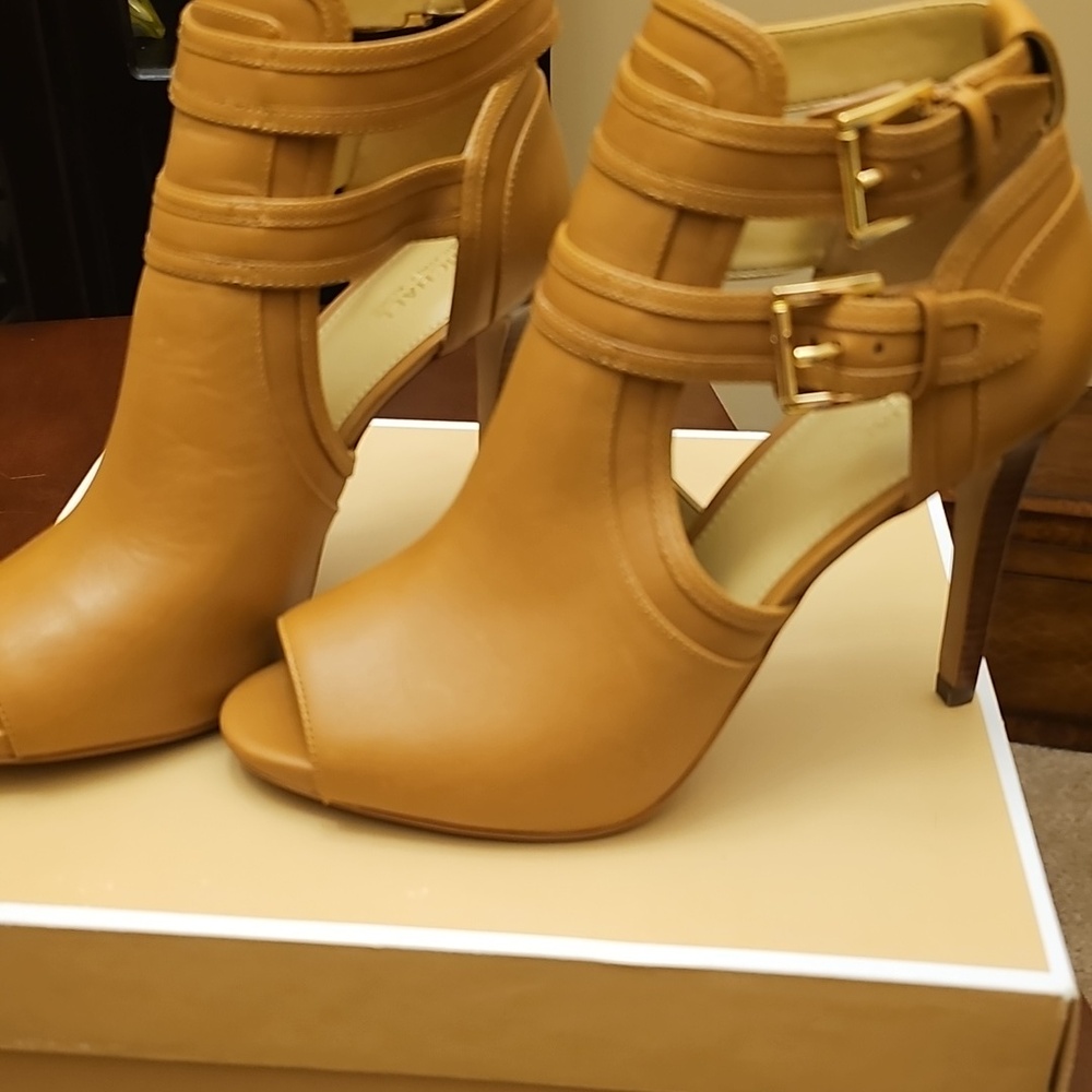 Michael Kors Brown Peep-Toe Ankle Booties
